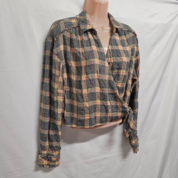 Free People We the Free Running Wild Plaid Wrap Top Women Size S - Picture 14 of 16